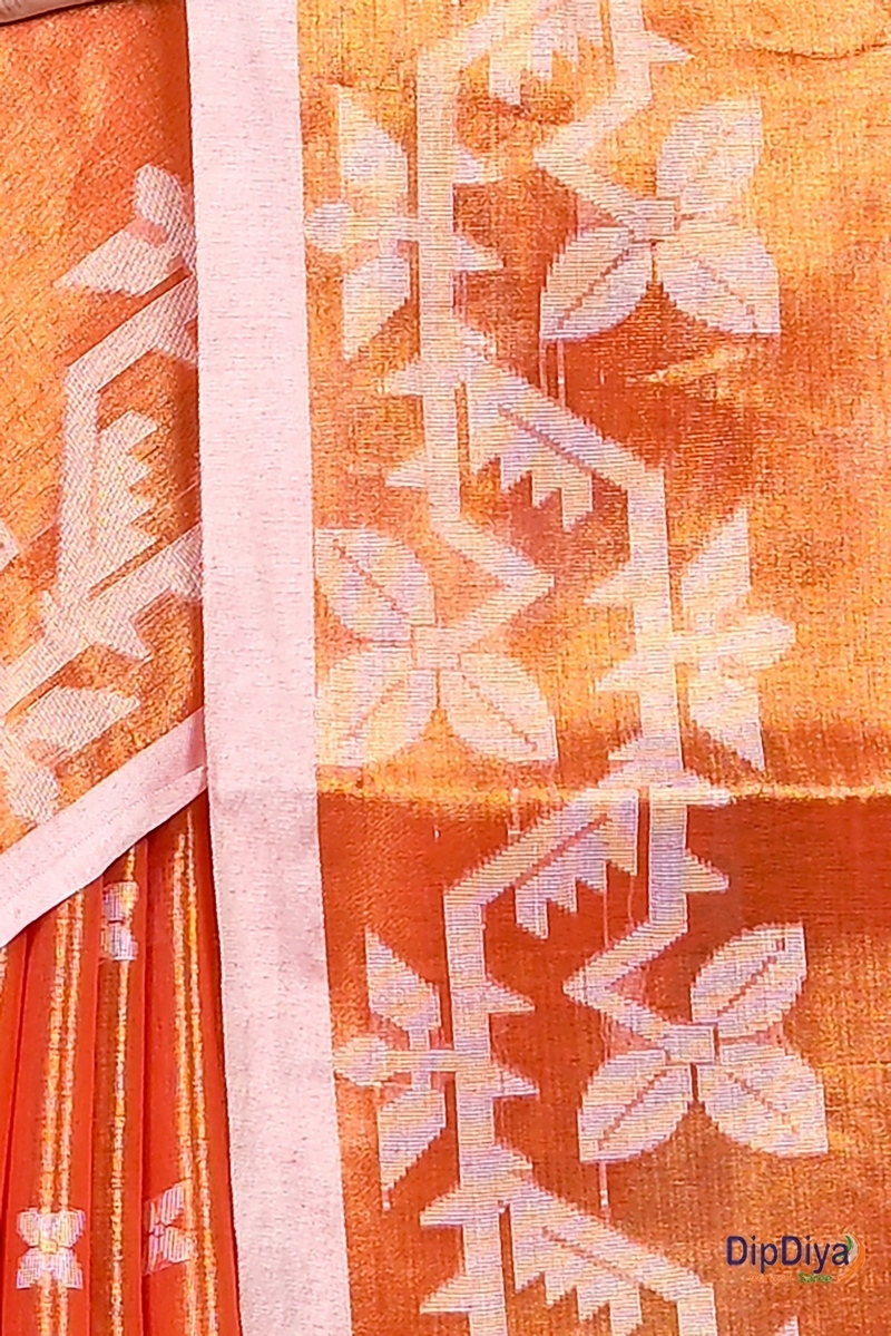 Orange Cotton Silk Parashar Tissue Jamdani Saree (294)